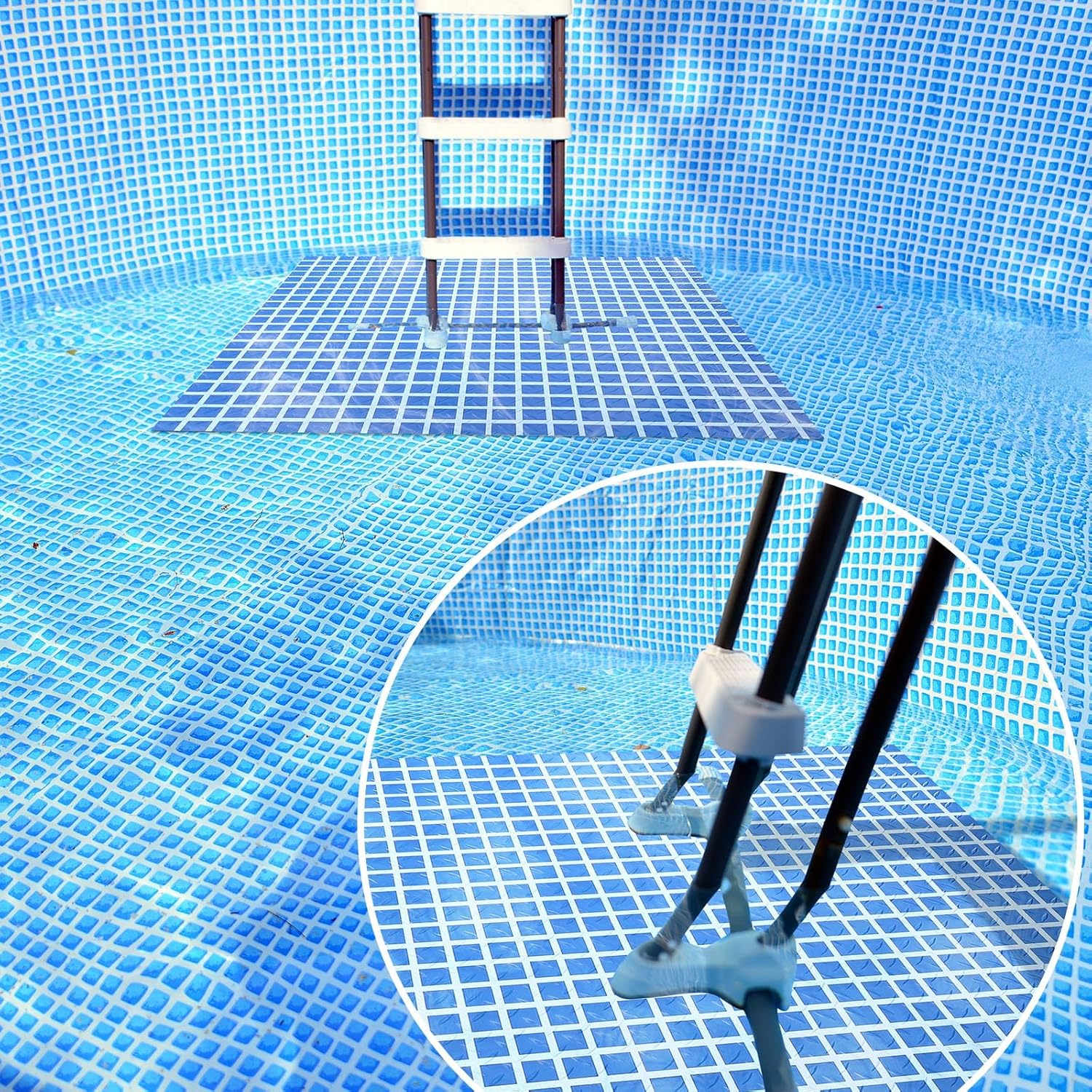Pool Step Mat Above Ground Ladder Mat, Swimming Protective Nonslip Step Pad with Texture, Pool Essentials Accessories for Floor Liners and Stairs, Blue Large Square Pattern (36 x 36 Inch)