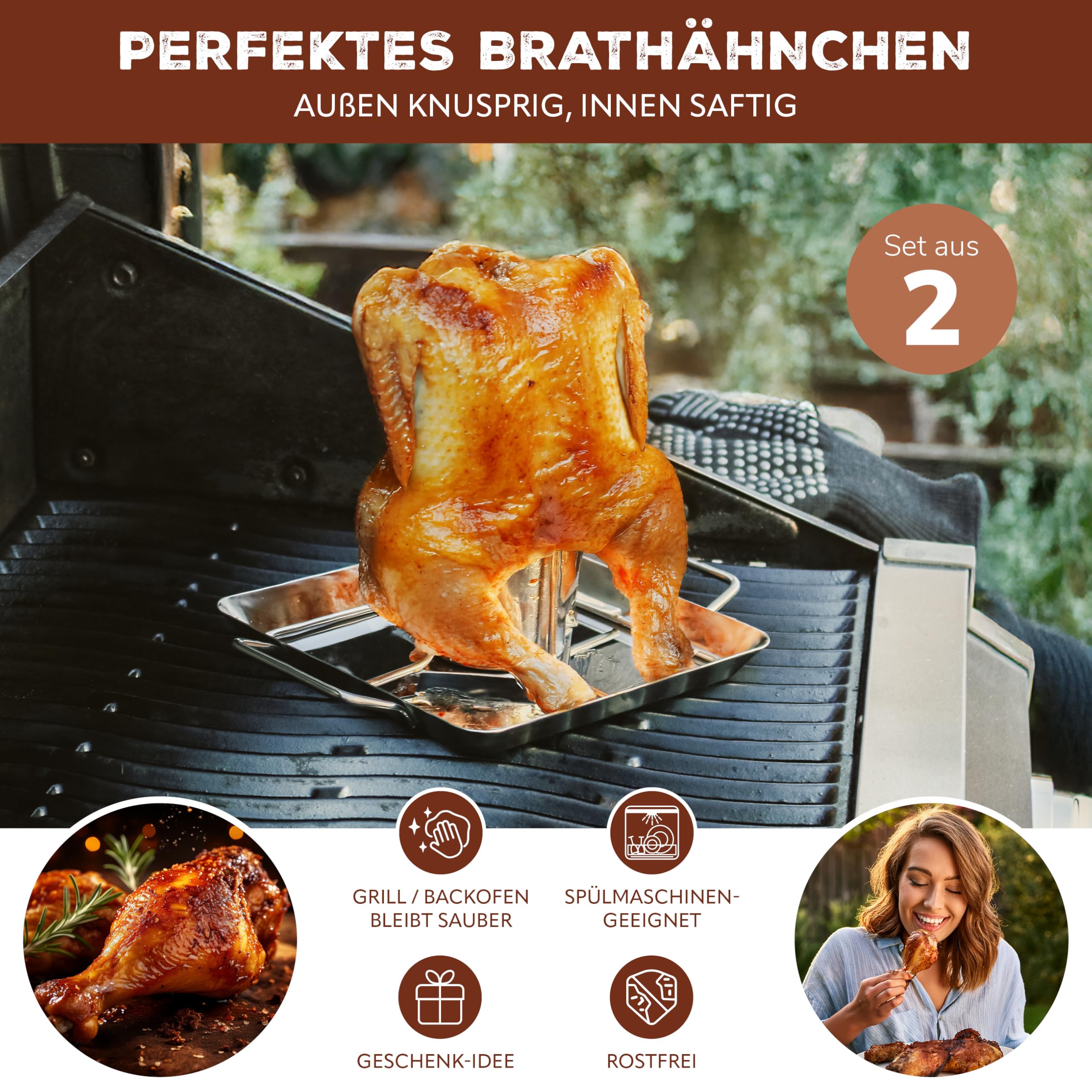 bremermann Hähnchenbräter // mit Aromabehälter, aus Edelstahl ca. 24,5 x 18,5 cm // BBQ-Hähnchen Hähnchenhalter Geflügelbräter (2)