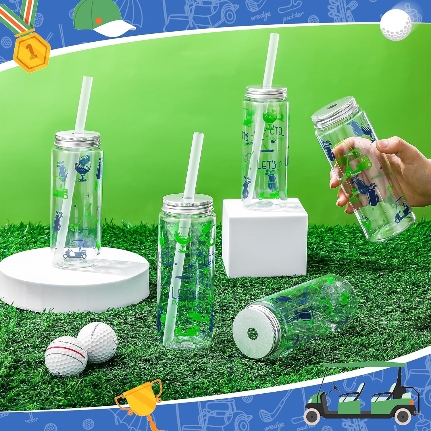 24 Pcs Golf Party Favors Masters Golf Ball Plastic Tumbler Bulk 14.2 OZ Reusable Cups with Lids and Straws Let's Par-tee Beer Can Iced Coffee Cup for Sport Themed Birthday Party Supplies - Image 3