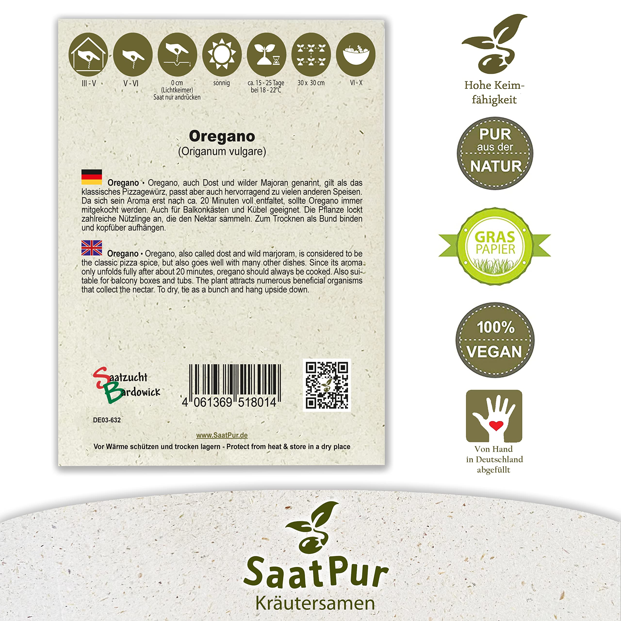 SaatPur Oregano Samen, samenfeste Samen Saatgut - Kleines Tray mit 25 Portionstüten für je ca. 150 Pflanzen