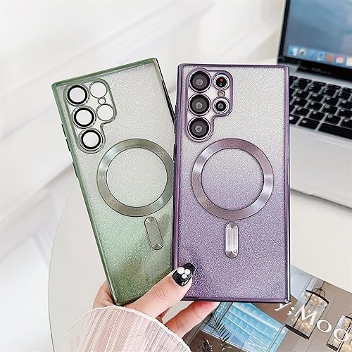Miniatura 7 de Diseñada para Samsung Galaxy S22 Ultra, funda magnética con purpurina chapada en degradado compatible con MagSafe, con protector de lente de cámara,