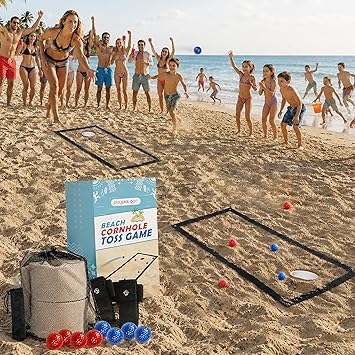 Play Platoon - Beach Cornhole Toss Game - Beach Corn Hole Games for Adults, Family & Kids - Includes Two Board Markers & Accessories for 2-4 Players - Portable & Lightweight, Perfect for Activities