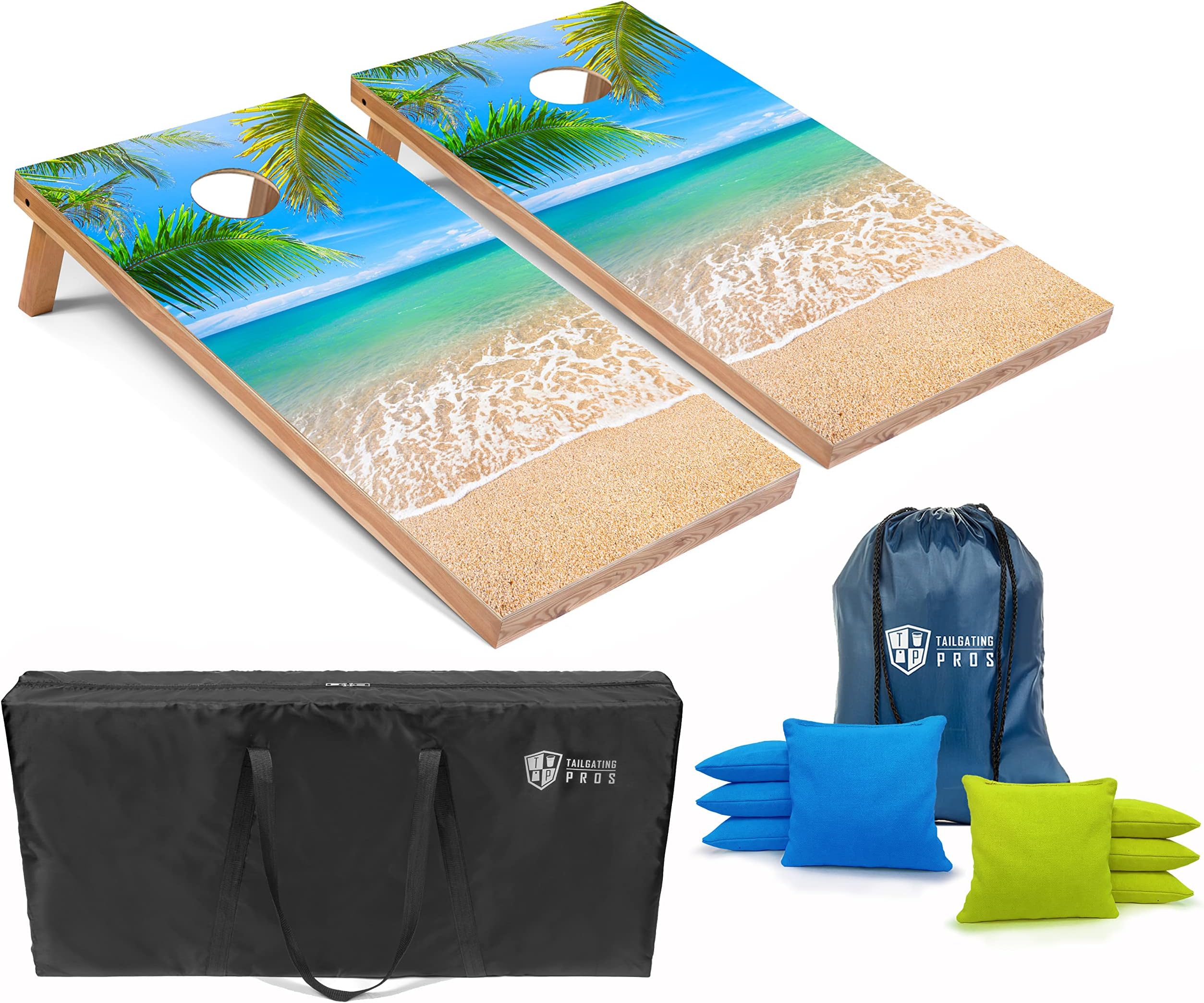 Tailgating Pros Corn Hole Board Set w/Bean Bags and Carrying Case - 4'x2' Cornhole Bag Toss - Tournament and Lightweight Options - Optional LED Lights