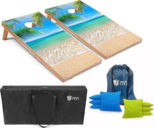 Tailgating Pros Cornhole Board Set wBean Bags and Carrying Case - 4'x2' Corn Hole Toss - Tournament and Lightweight Options - Optional LED Lights
