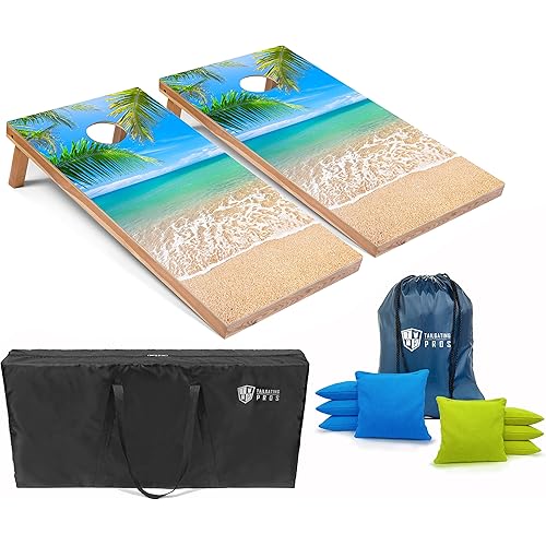 Tailgating Pros Cornhole Board Set w/Bean Bags and Carrying Case - 4'x2' Corn Hole Toss - Tournament and Lightweight Options - Optional LED Lights