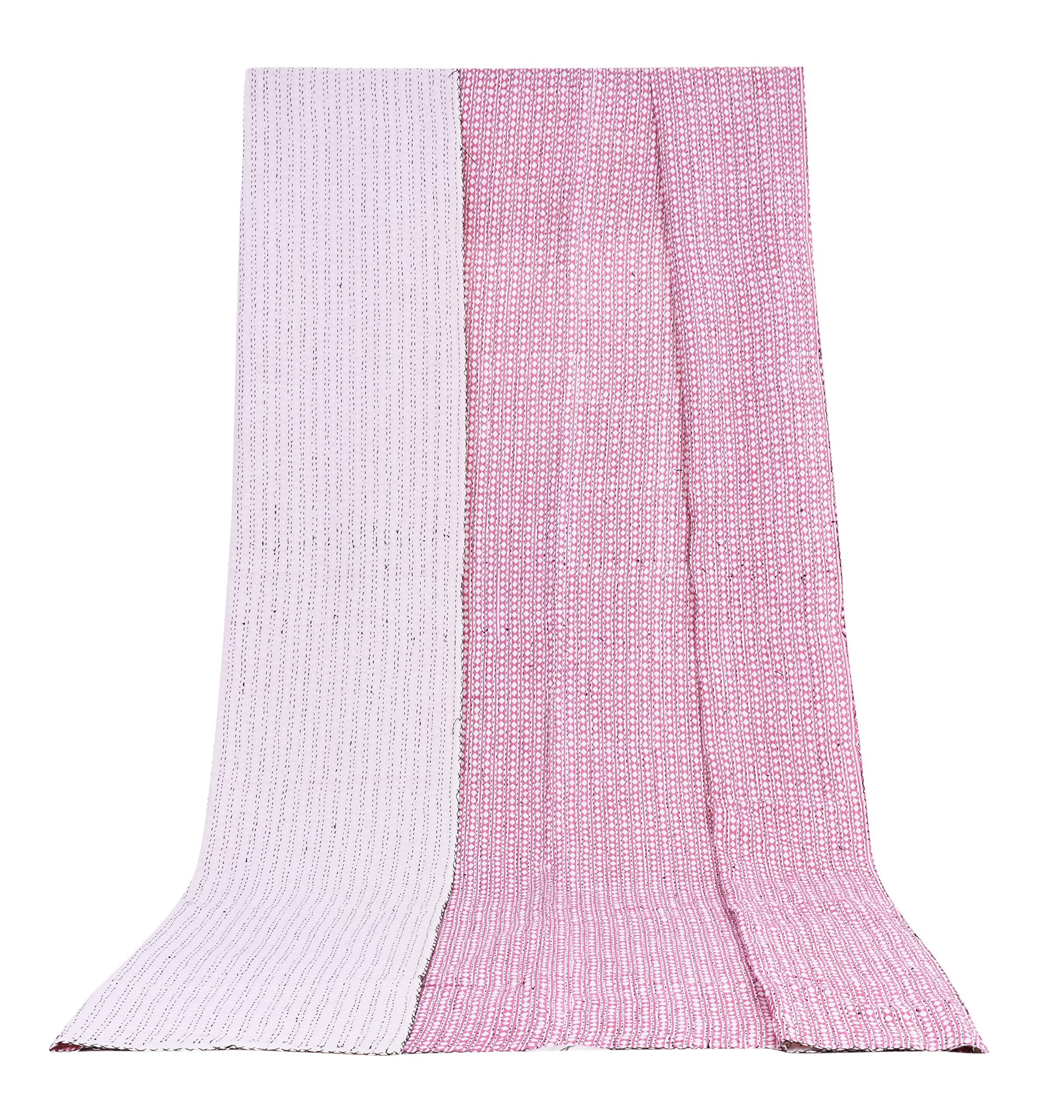Copriletto in Puro Cotone Fatto a Mano con Stampa Bohemien a Mano re Indiano Copripiumino copriletto copriletto copriletto Kantha Hippie Kantha (Pink Diamond)