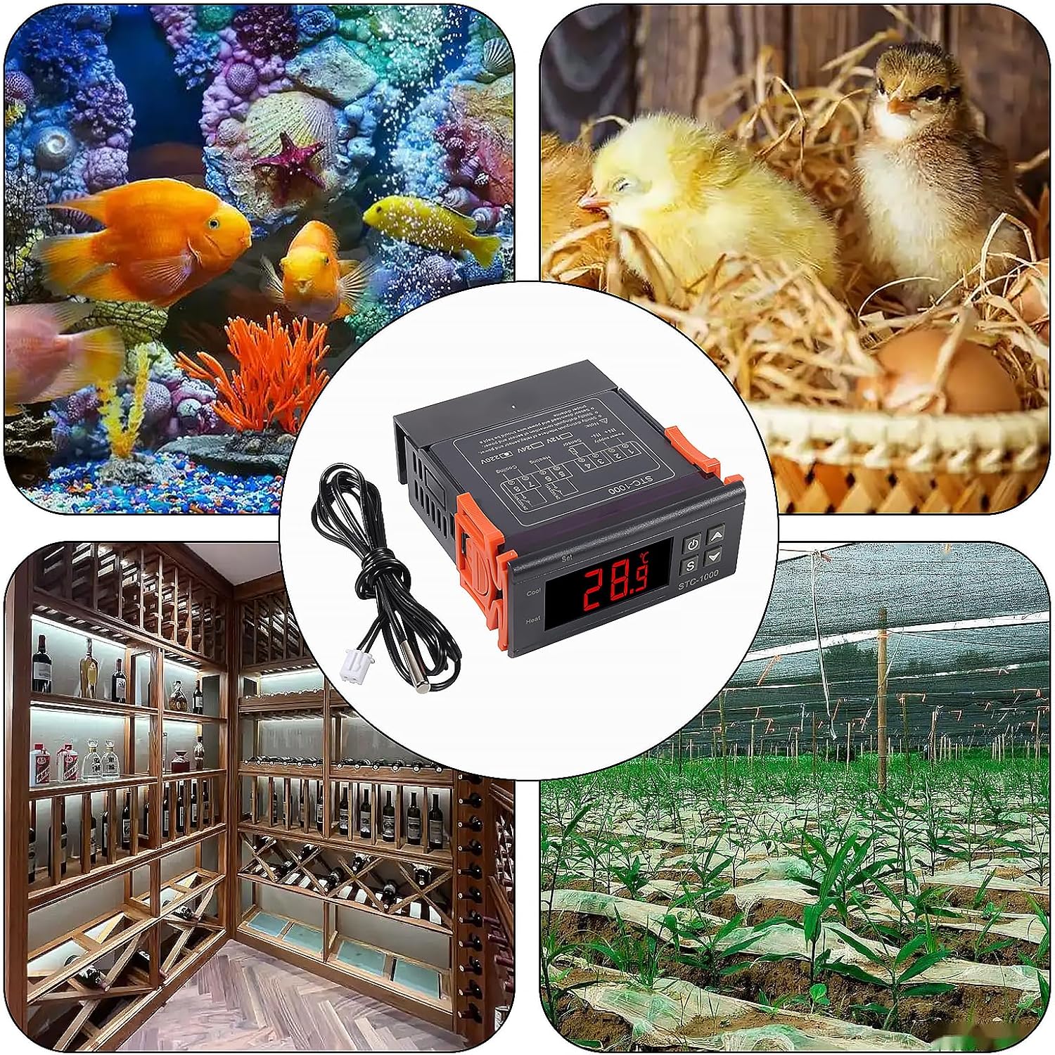 STC-1000 Digital Temperature Controller AC 10A 110V-220V Digital LED Temperature Controller Heating Cooling Centigrade Thermostat 2 Relays Output with NTC Sensor Probe 1pcs