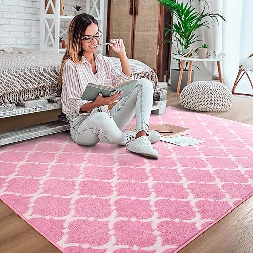 Miniatura 5 de YJ.GWL Alfombra geométrica suave para dormitorio de niñas, 4 x 6 pies, acogedora y moderna, alfombra de espuma viscoelástica para interiores,