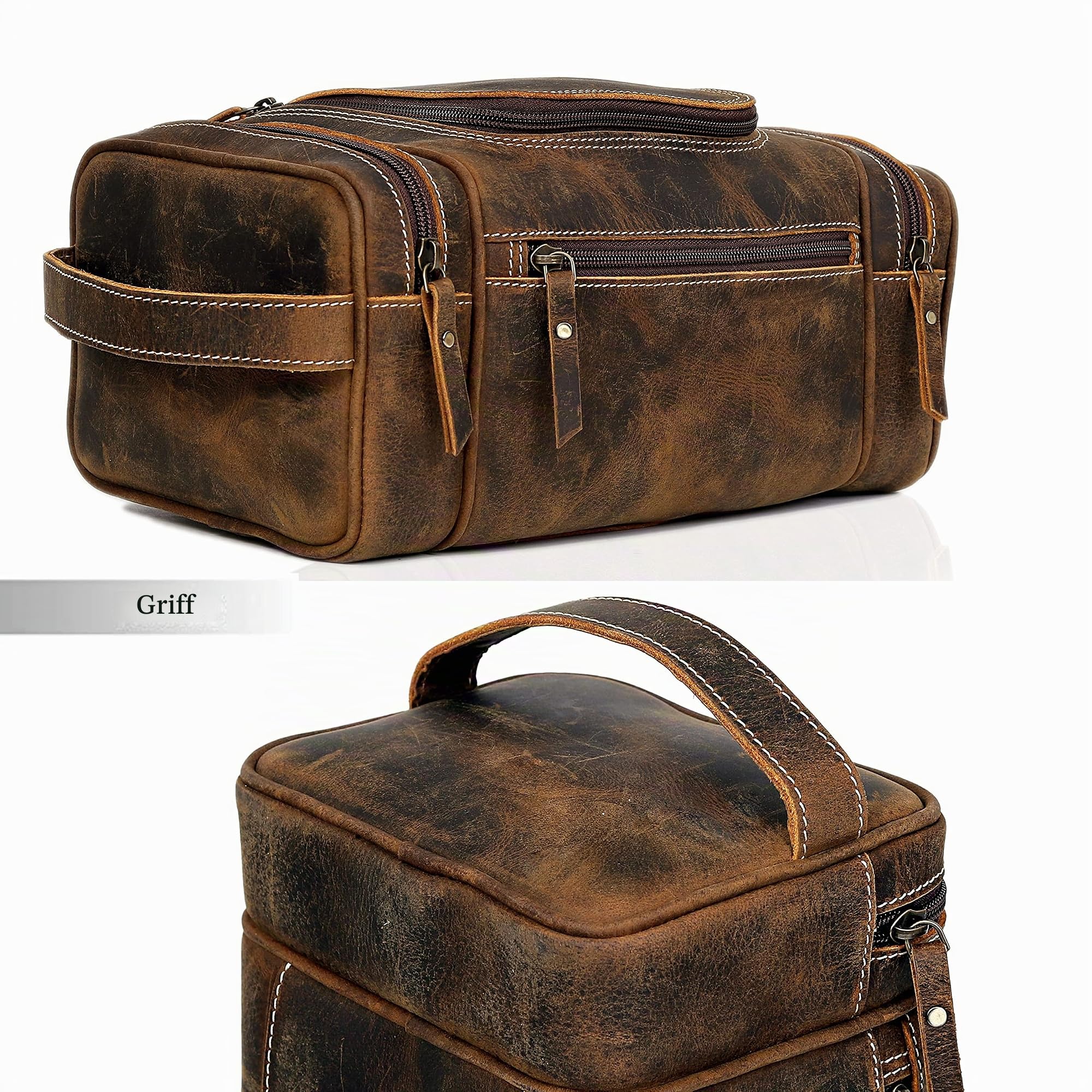 VC Vintage Couture Kulturtasche aus echtem Leder für Herren – Extra große Leder-Kulturtasche für Herren, zum Aufhängen auf Reisen, Dopp Kit für Herren, Braun, Kulturbeutel Herren