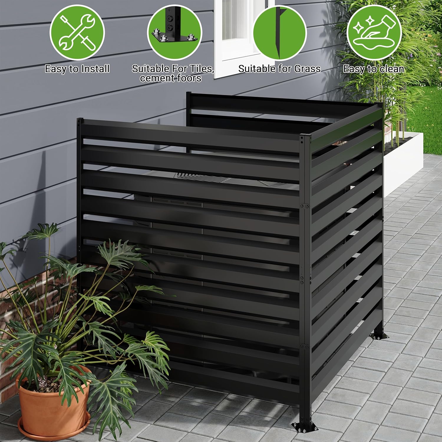 42” H x 38” W Black Outdoor Fence 2 Panels, Air Conditioner Metal Privacy Fence, Pool Equipment Enclosure, Trash Can Screens Fence Kit for Outside, Backyard, Patio, Garden