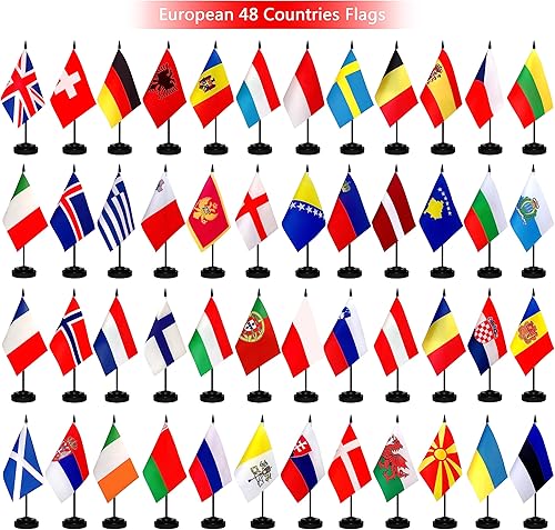 Miniatura 5 de TSMD Juego de banderas de escritorio de 202 países internacionales del mundo, pequeña bandera de mesa de oficina con base de soporte, banderas de