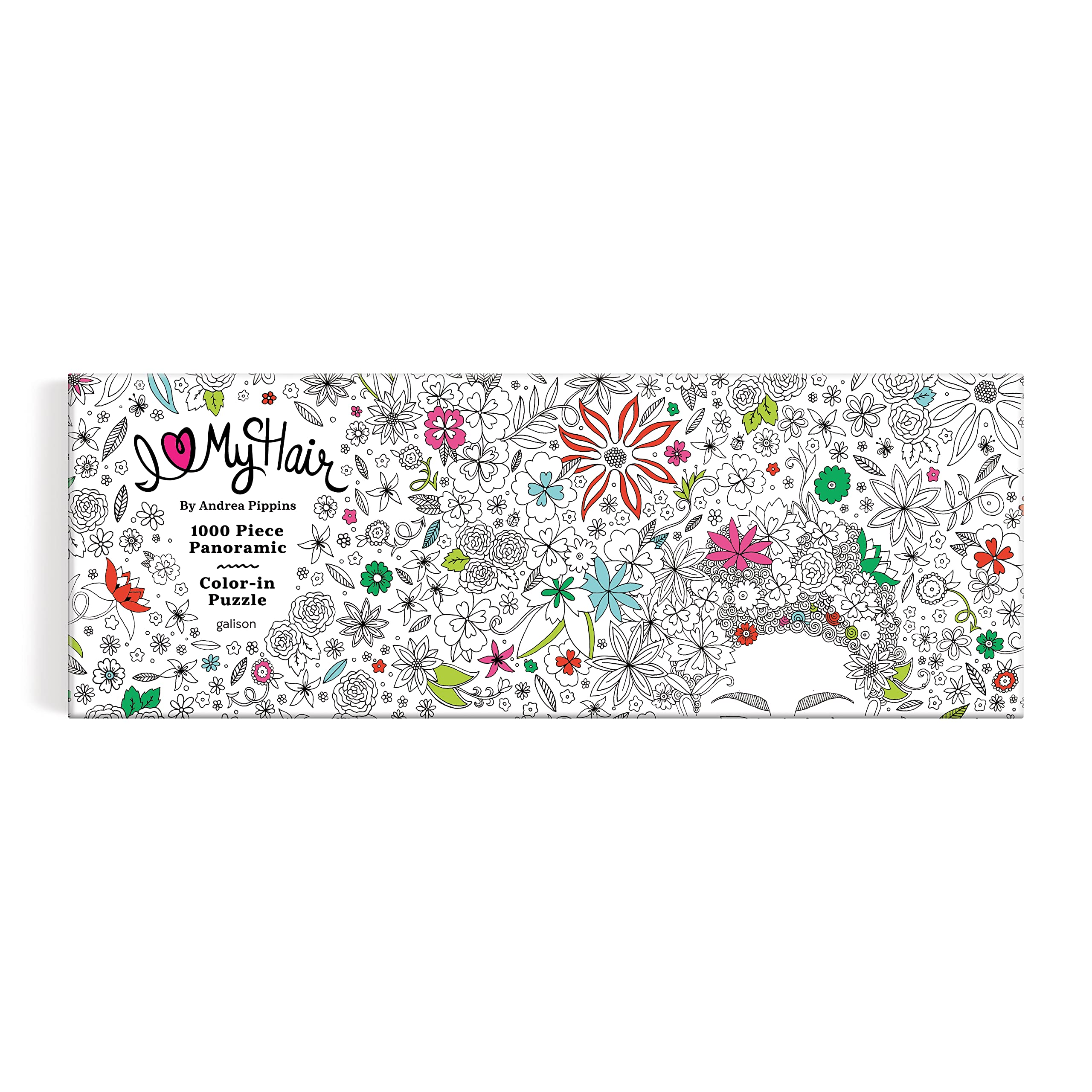 Andrea Pippins Flowers in Your Hair Color-in 1000 Piece Panoramic Puzzle from Galison - Once Complete Color in The 39" x 14" Landscape Puzzle, Thick & Sturdy Pieces, Challenging Activity for Adults