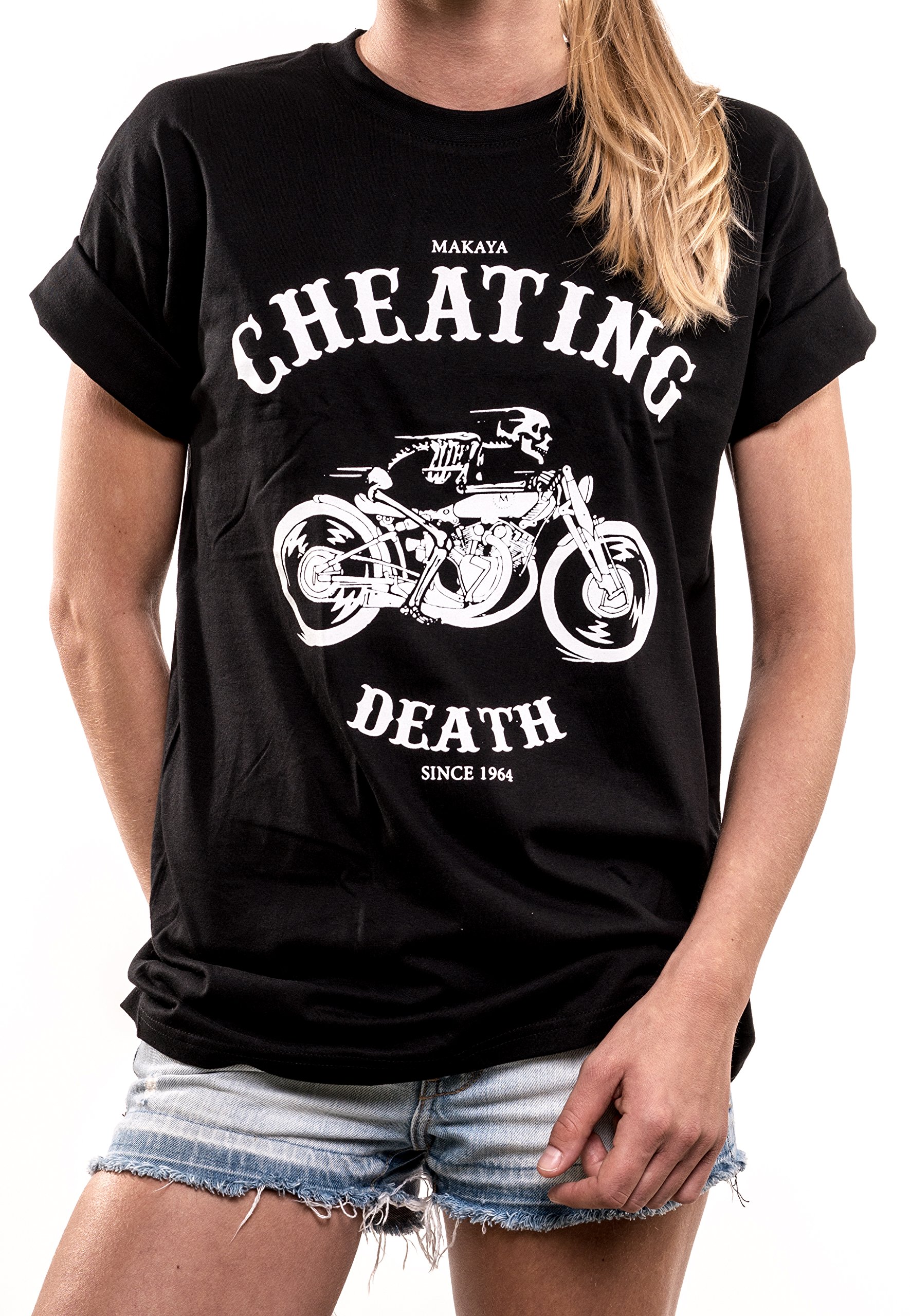 MAKAYA Akcesoria Motocyklowe Dla Kobiet - Skull Biker - T-Shirt Oversize Damski, W Dużych Rozmiarach, Z Góry