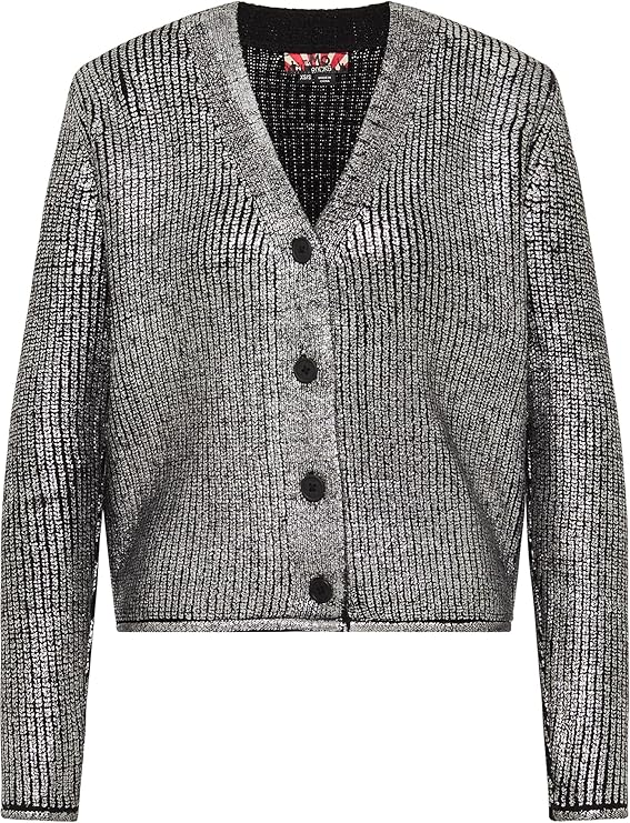myMo ROCKS Damen Cardigan Strickjacke, Silber Schwarz, M-L EU 
