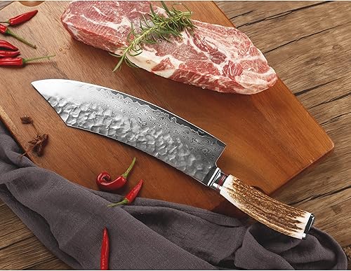 Vista 38 de SUNLONG Cuchillo Santoku de Damasco de 7 pulgadas, cuchillo de chef profesional, japonés de 67 capas, acero de Damasco de alto carbono, mango