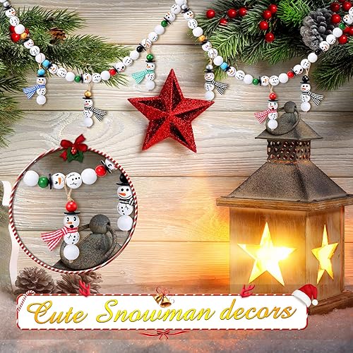 Miniatura 5 de Vicenpal 450 Piezas Cuentas de Madera de Navidad Muñeco de Nieve de Invierno Cuentas de Madera a Cuadros Estilo Búfalo con Bufanda de Hilo Colorido
