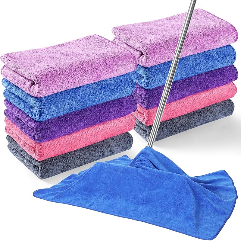 SmoothNovelty 10 Pcs Extra Large Microfiber Cloth 30" x 20" Large Floor Microfiber Towel Reusable Washable Free Lint Free Cloth Rag for Squeegee Mop Floor Window Housekeeping (Bright Color)