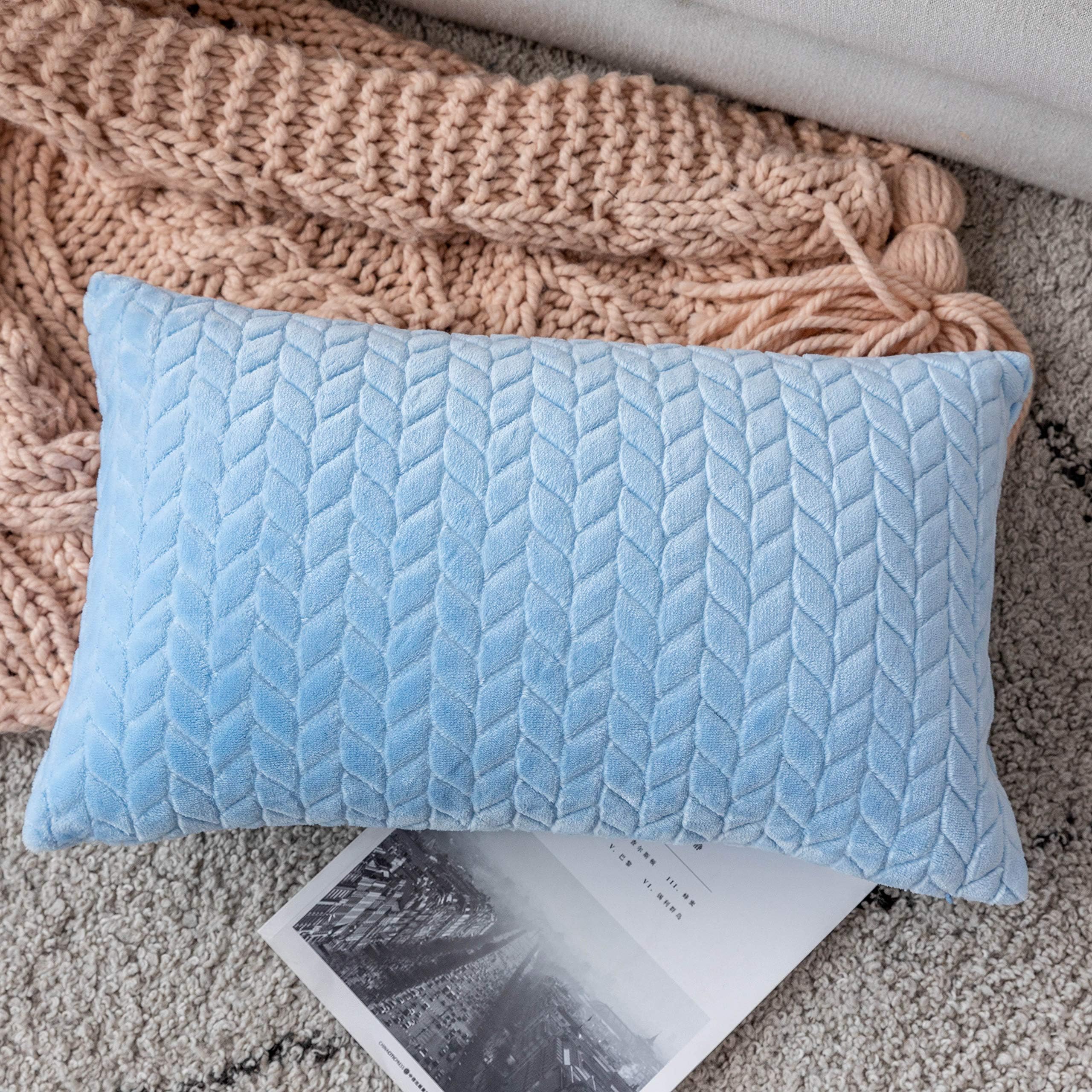 UGASA Decorative Throw Pillow Covers Soft Solid Corduroy Striped Set Cushion Case for Sofa/Bedroom/Car, 1 Pc, 12x20 Inch, Blue