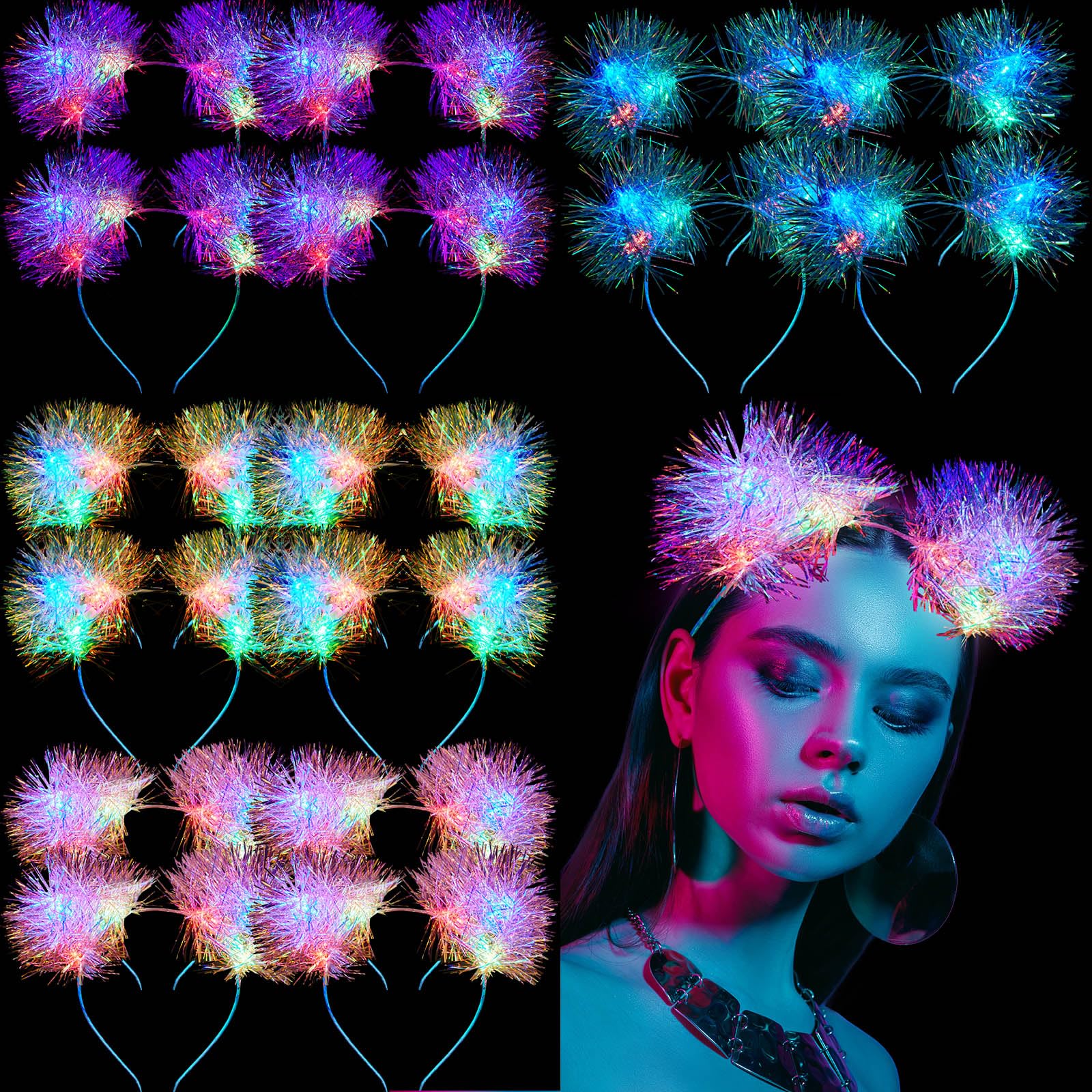 Amazon.com: Juexica 16 Pcs Lighted Cat Ears Headband with Color