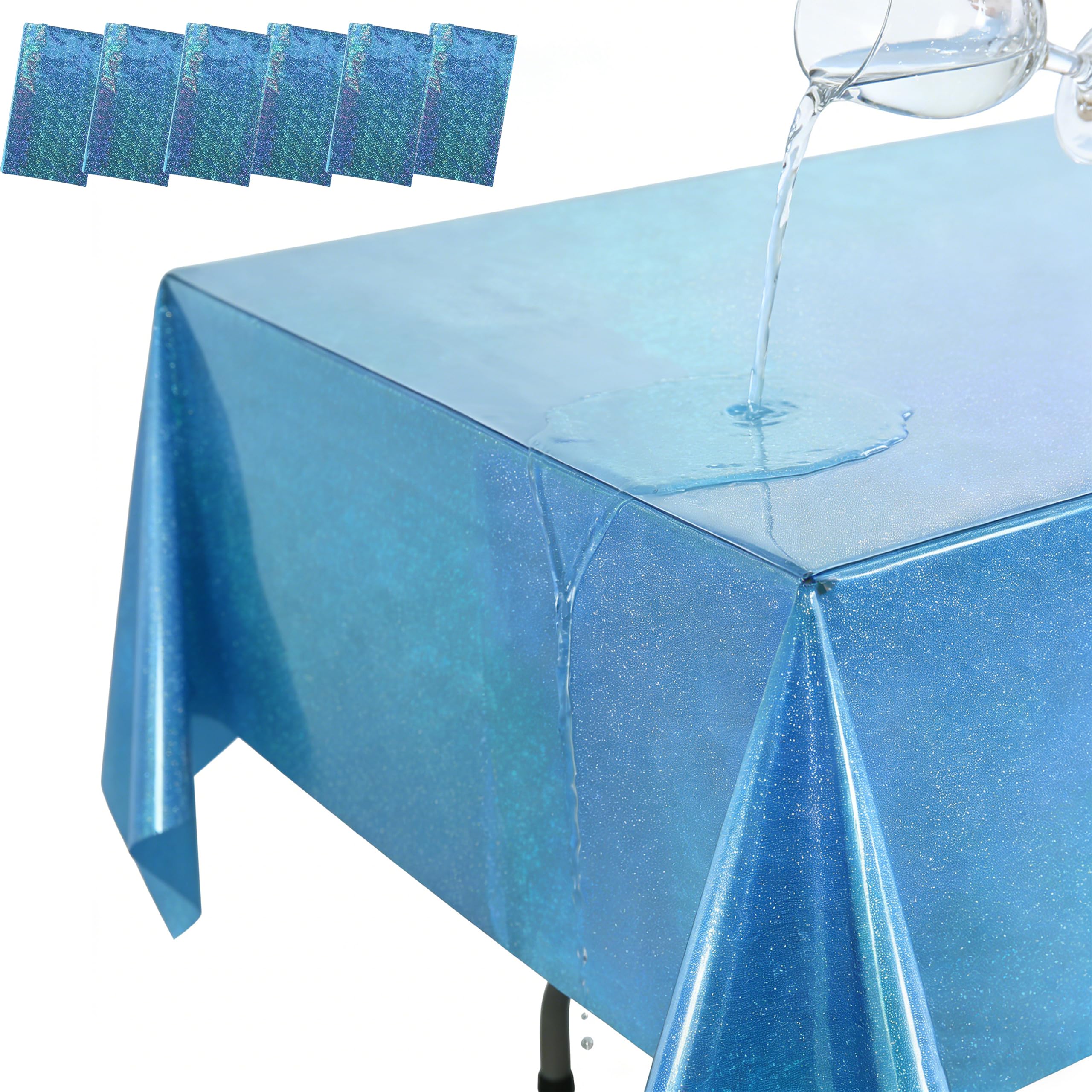 6 PCS Tovaglia Glitter Blu Compleanno, Tovaglia Glitter 137×183 cm per Feste, Rettangolare, Decorazione Brillante per Compleanni, Baby Shower, Matrimoni, Eventi a Tema, Tavolo Buffet (Blu)