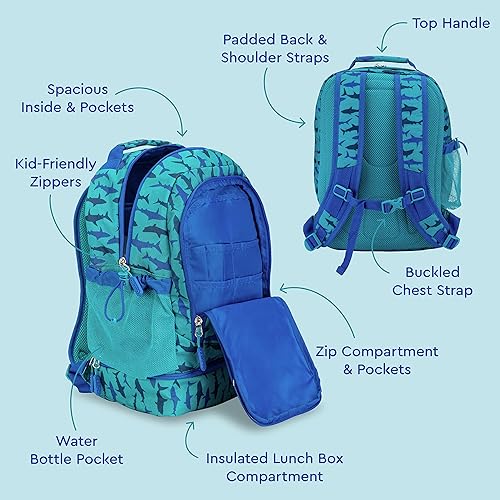 Miniatura 3 de Bentgo® Juego de mochila 2 en 1 para niños y bolsa de almuerzo aislada para agua - Nuevo y mejorado 2023 (tiburón), Azul, Bentgo Mochila para niños