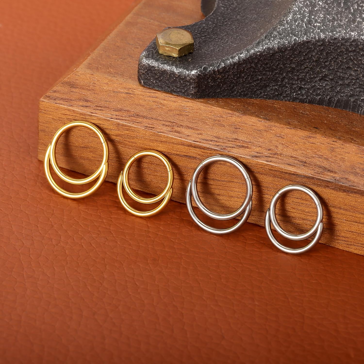 16G Surgical Steel Double Septum Ring Layered Septum Clicker Stacked Daith Hoop Septum Hoop Silver Gold Hinged Septum Ring