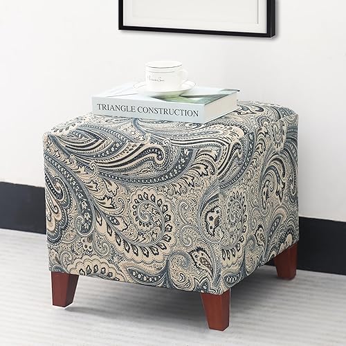 Miniatura 6 de Adeco Reposapiés otomano cuadrado de lino de 16.5 pulgadas, reposapiés cuadrado, reposapiés, asiento cuadrado acolchado con patas de madera para