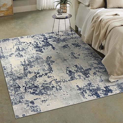 Miniatura 4 de LUXE WEAVERS Alfombra abstracta azul 5x7, alfombra de efecto alto y bajo envejecido