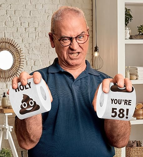 Miniatura 6 de Printed TP Holy Poop You're 58 - Papel higiénico impreso con texto en inglés Happy 58 Birthday, divertido papel higiénico para la mejor broma,