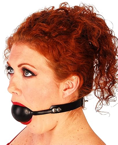 Super Grip™ Ball Gag - Black Ball - Black Leather (2 1/4 Inch Black Ball) - 2 1/4 Inch Black Ball