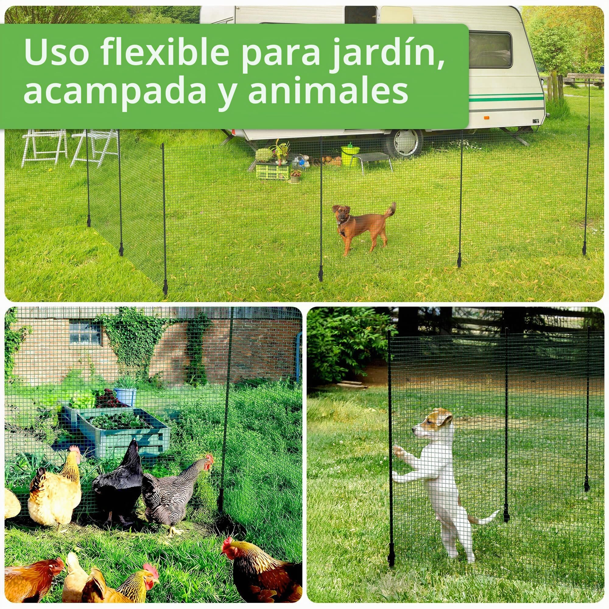 Arebos Valla de jardín móvil 20 m | Valla flexible de 90 cm de altura con 12 postes | Para perros, pollos y animales pequeños | Resistente a la intemperie