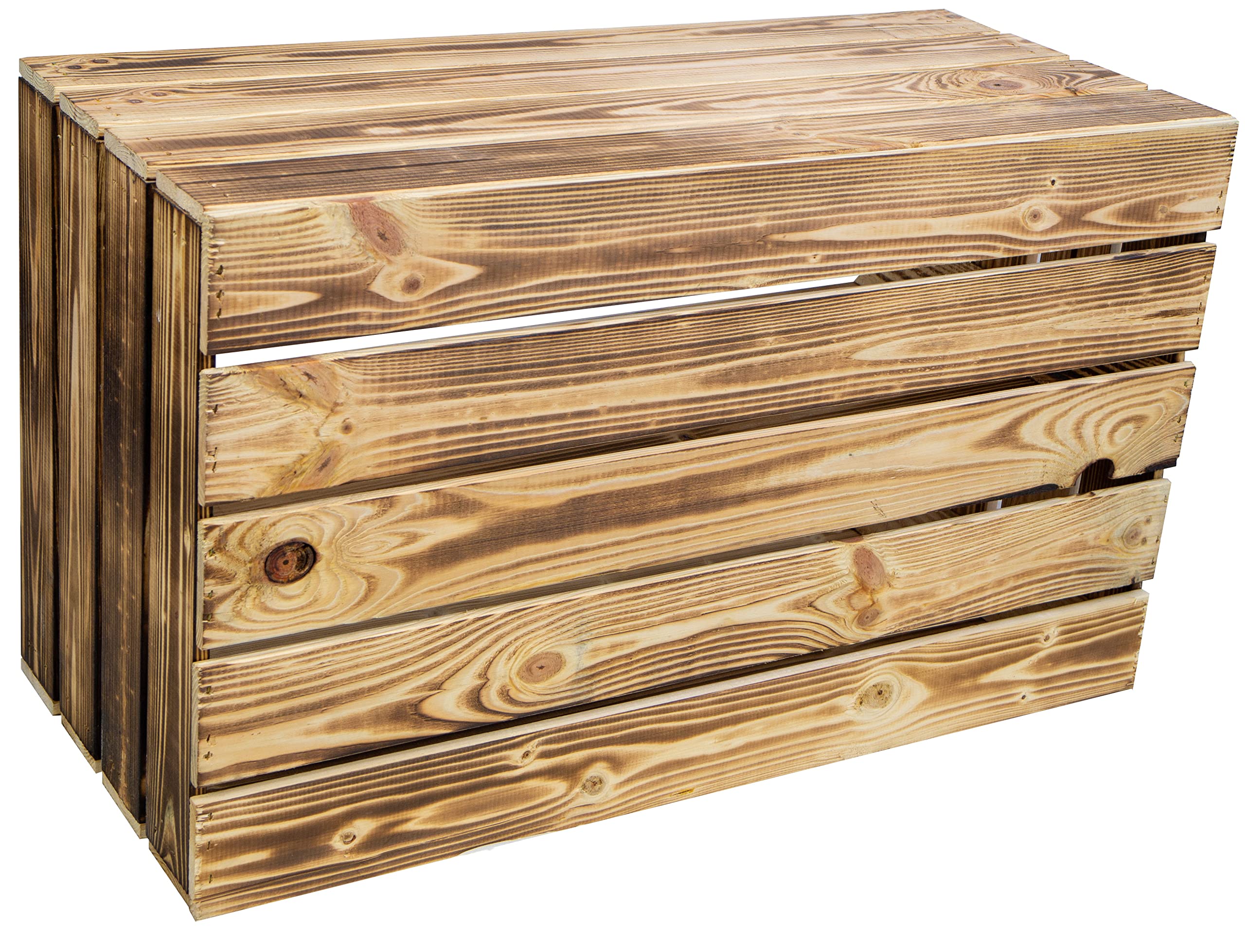 Brede fruitkist houten kist TOSCA met lange inleg / tussenplank 68x40x30cm schoenenrek schoenenkast wijnrek / plankkist appelkist / wijnkisten (1 kist, wit middenplank gevlamd