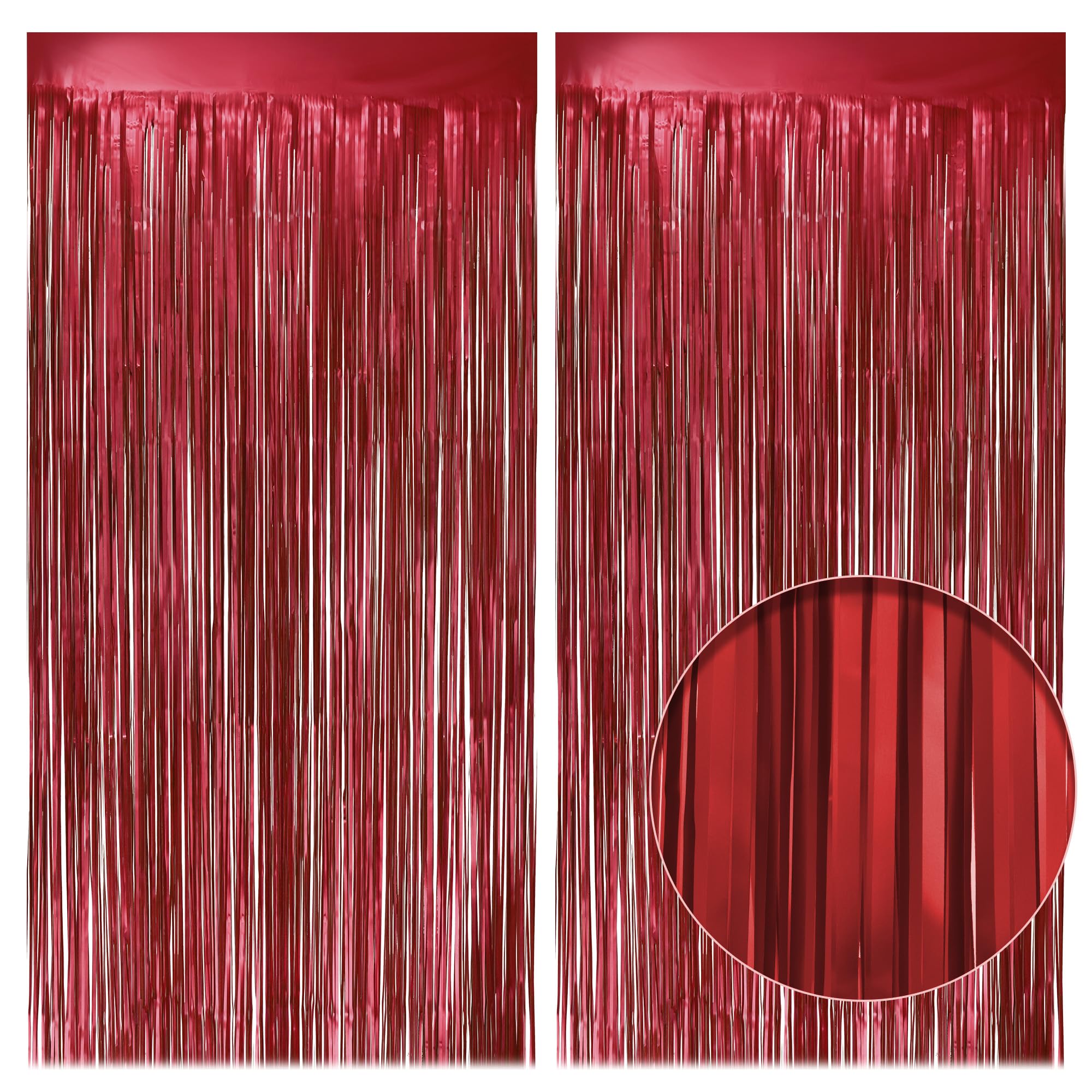 2 Pack Red Fringe Backdrop, 3.2x8.2ft Shining Foil Tinsel Curtains, Birthday Party Decorations Door Streamers for Halloween, Christmas, Wedding,