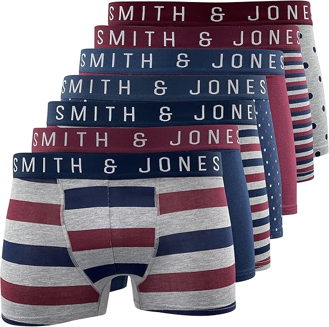 Smith and Jones Mens Boxers Shorts (7 Pack) Multipacked Underwear Gift Set, Mens Boxers Trunk(L,Cromagh)