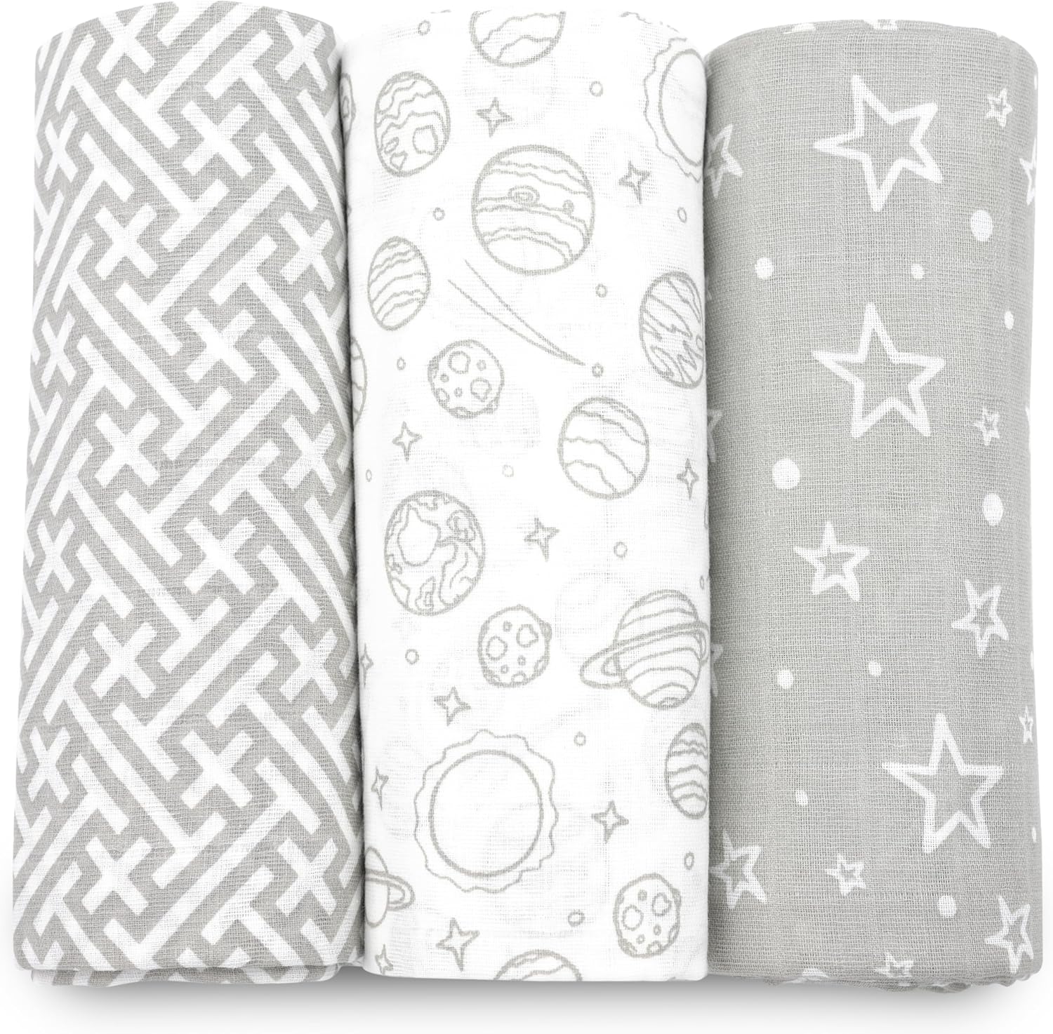 Muslin Swaddle Blankets, Swaddle Blanket for Baby Boys and Girls, 3-Pack Breathable Premium 100% Cotton Baby Receiving Blankets, Exta Large Size 47x47 Inches, Grey