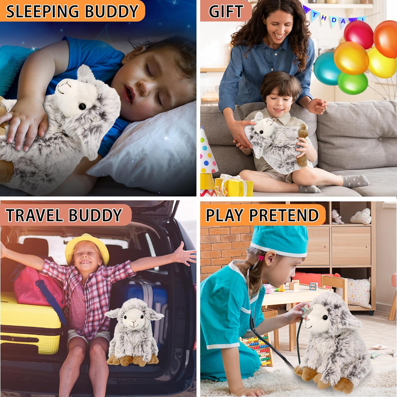 DolliBu Plush Sheep Stuffed Animal - Soft Huggable Fluffy White Sheep Plush, Adorable Playtime Plush Toy, Cute Farm Animal Cuddle Gift for Kids & Adults - 9.5 Inch