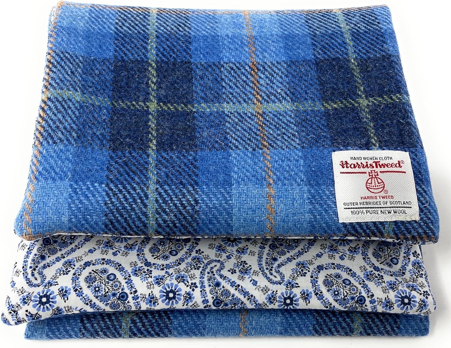 Scott MacKenzie Harris Tweed Baker Boy Hat and Scarf Set in Blue Tartan