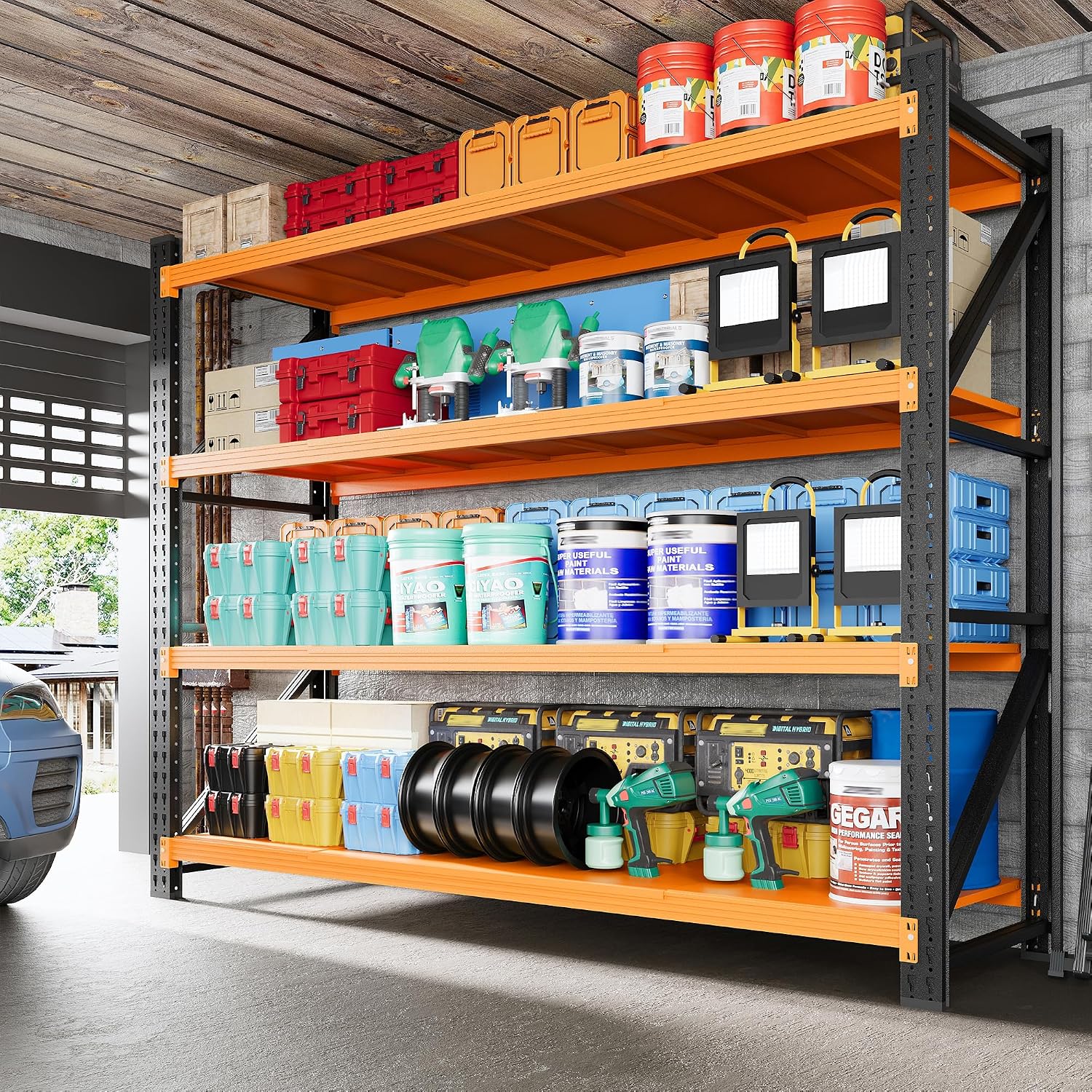 79" Wide Metal Garage Shelves, 7000LBS Storage Shelving Heavy Duty, Standing Shelf Units, Large Steel Adjustable Storage Shelving Rack for Shop Warehouse Basement, 79'' W x 24''D x 79'' H