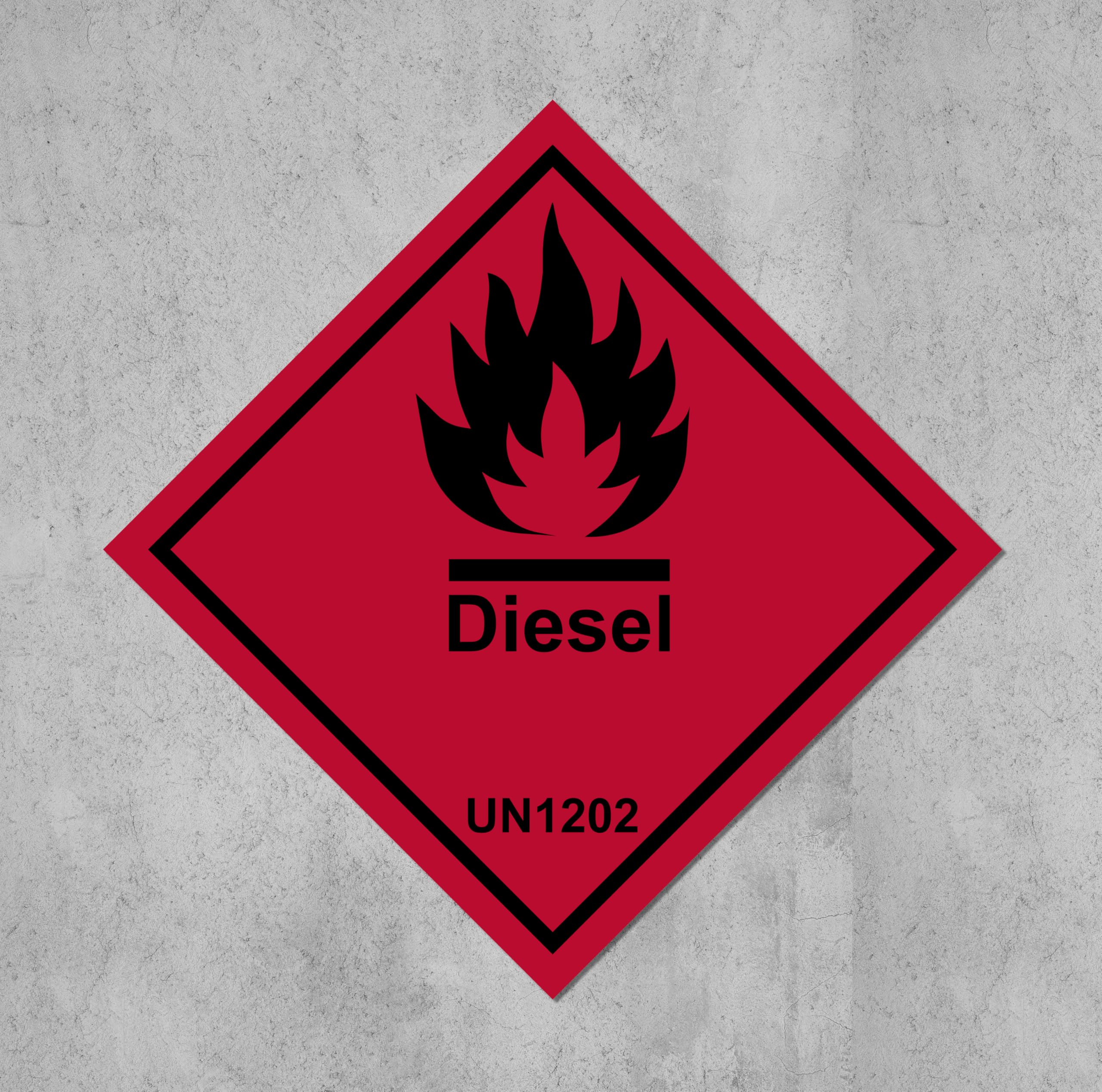 Diesel, UN1202, safety sign - Self adhesive sticker (400mm x 400mm)