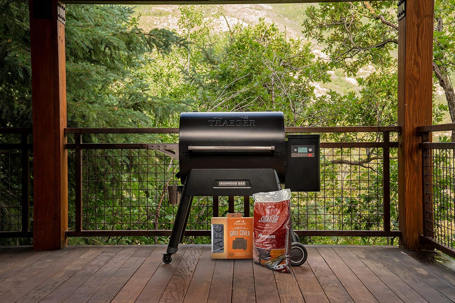 Traeger Grills Ironwood 885 Wood Pellet Grill and Smoker Bundle with Cover and Signature Pellets featuring Alexa and WiFIRE Smart Home Technology - Black : Everything Else