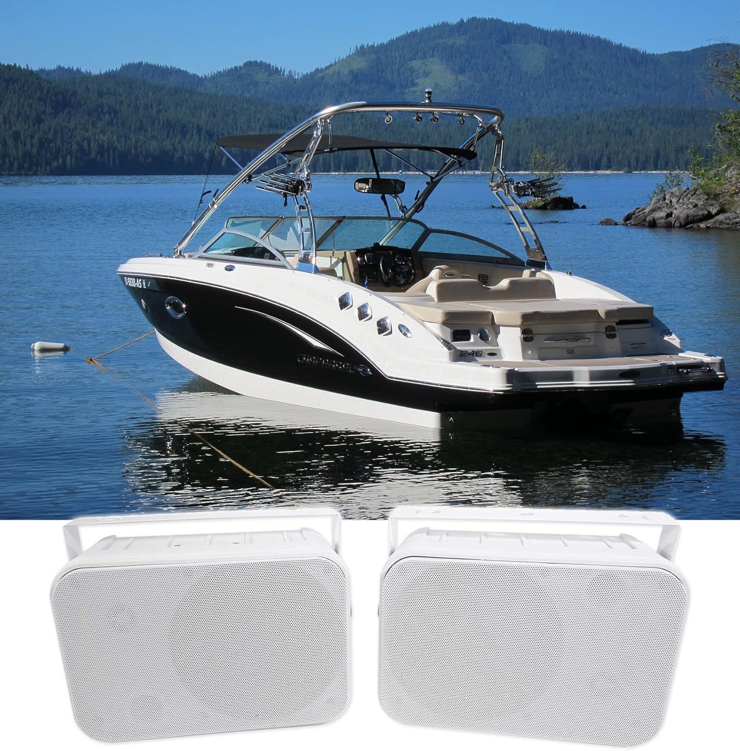 Pair RockvilIe HP65S 6.5" Marine Box Speakers with Swivel Bracket for Boats