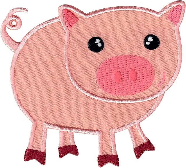 PatchMommy Pig Patch, Iron On / Sew On - Embroidered Applique Motif for Children Kids Baby
