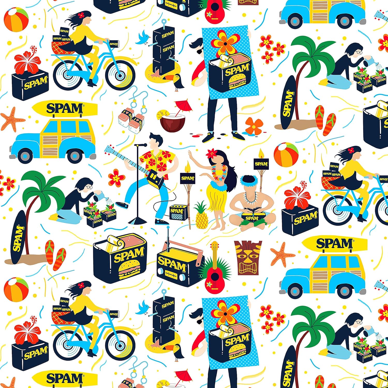 Michael Miller Fabrics Spam Life White, Fabric by the Yard