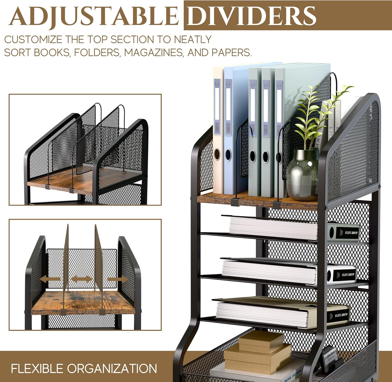 Rolling File Cart Under Desk Storage and Organizers 5-Tier Black