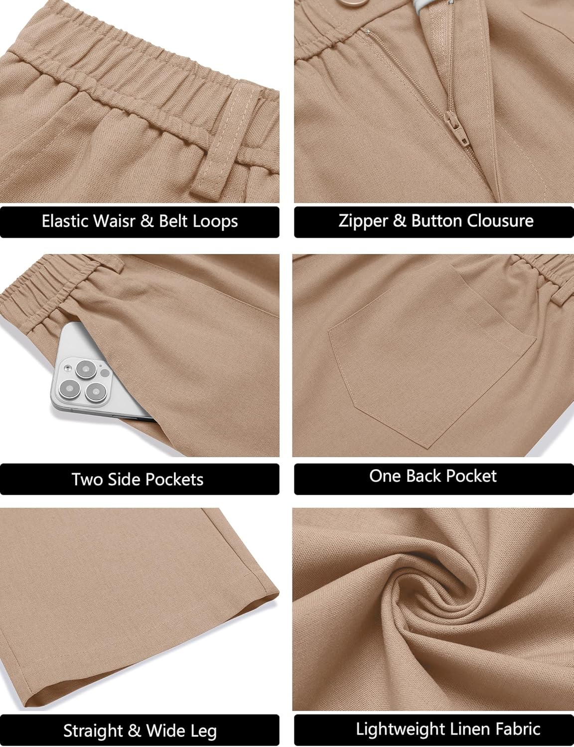 COOFANDY Men's Casual Linen Cotton Pants Elastic Waist Summer Beach Trousers Lightweight Yoga Vacation Pants - Image 5