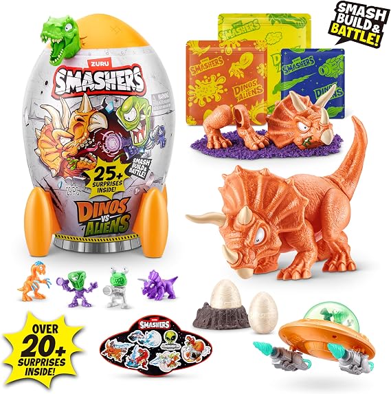 Smashers Dino vs Aliens (T-REX) Medium by ZURU, Mystery Unboxing Smashable Egg Toy and Dinosaur Action Figures with over 20 Surprises for Boys