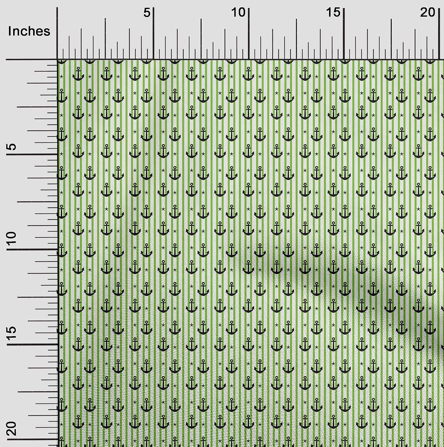 oneOone Cotton Cambric Green Fabric Nautical with Stripes Quilting Supplies Print Sewing Fabric By The Yard 42 Inch Wide