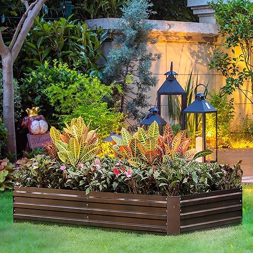 LuxenHome - Kit de cama de jardín elevada galvanizada de 6 x 3 x 1 pies, para exteriores, caja rectangular de metal para jardinería, maceta grande,