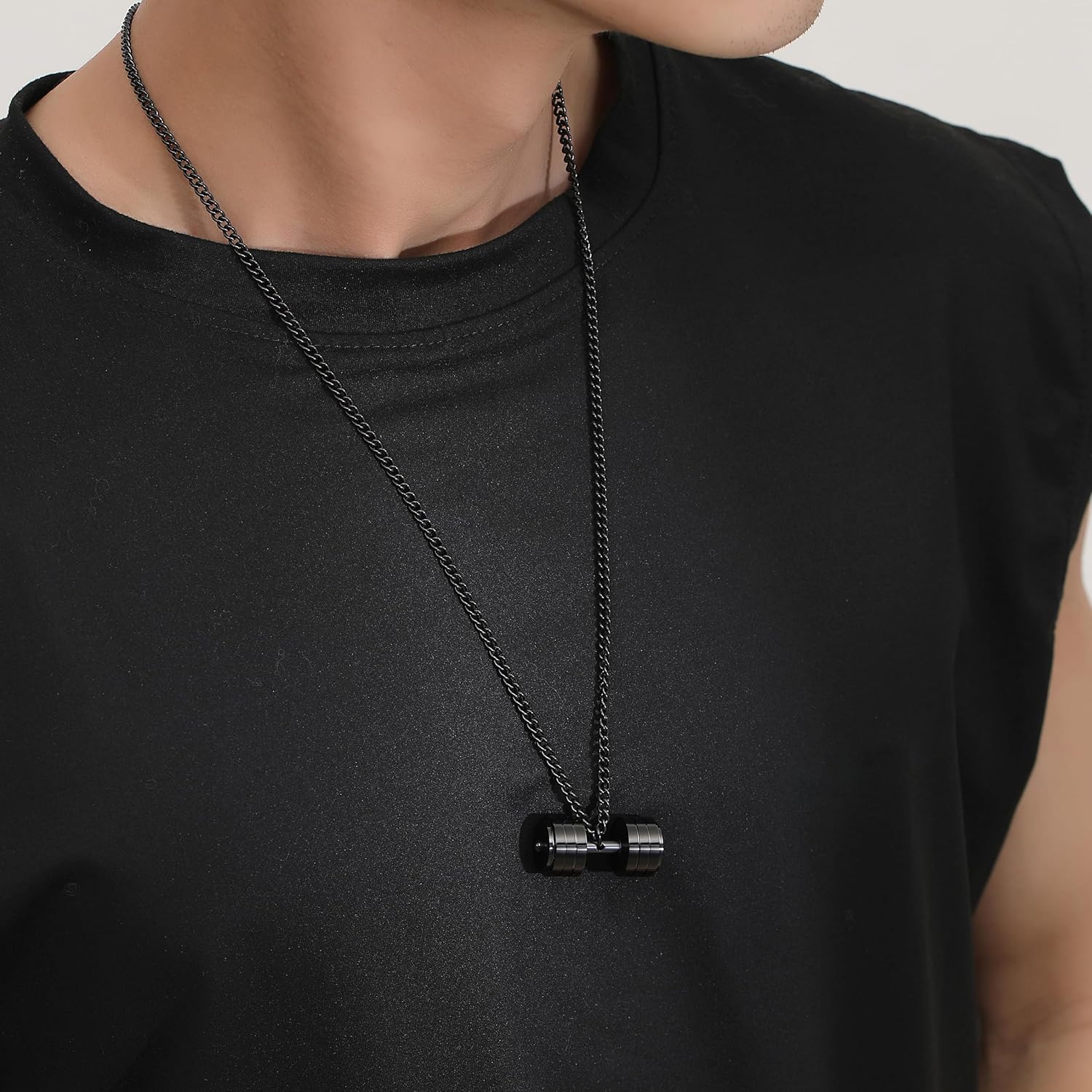 Dumbbell Pendant for Men Polished Stainless Steel Necklace for Women Silver Black Plated Chain Couple Valentine's Day Gift Jewelry - Image 3