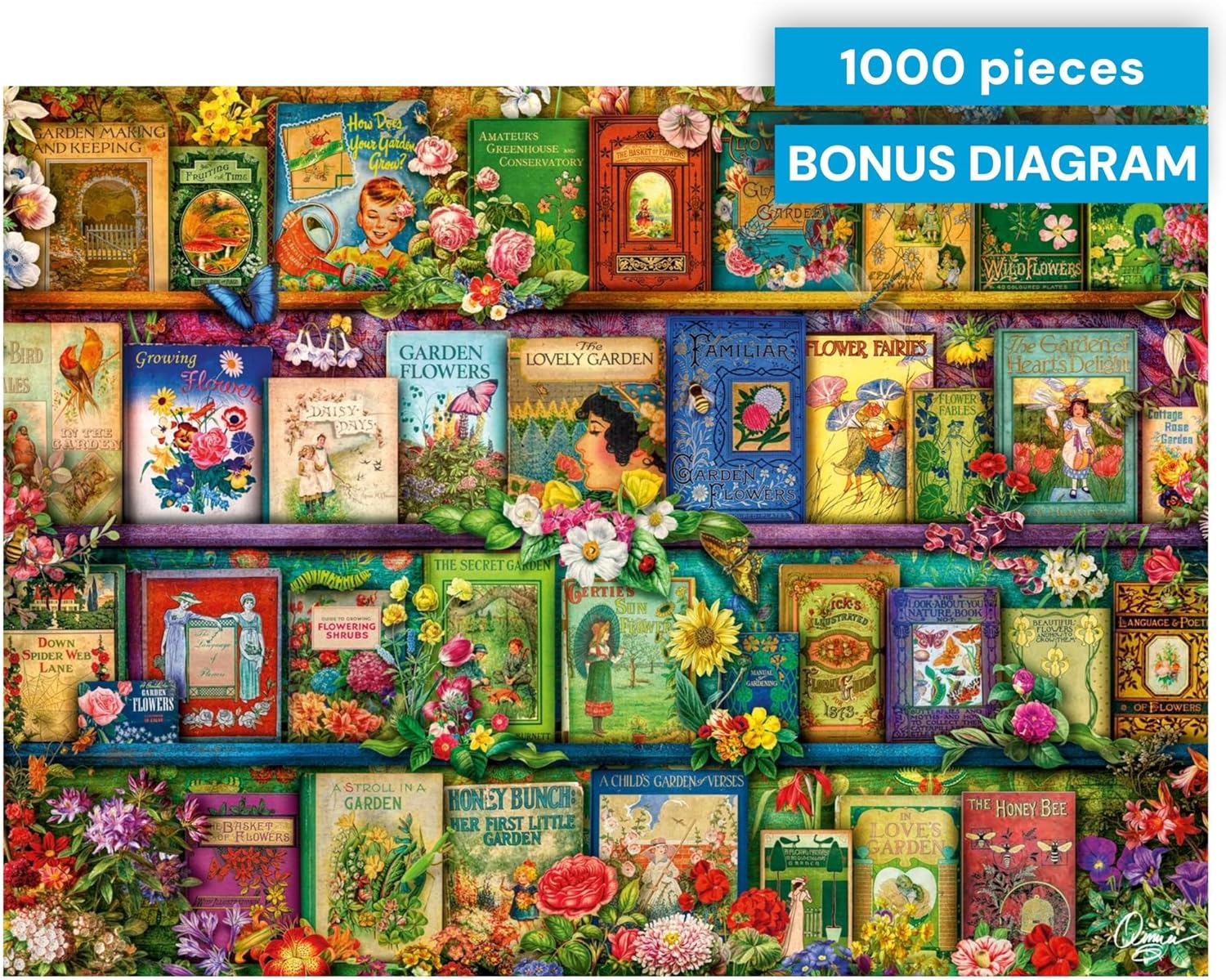 Buffalo Games - Aimee Stewart - Vintage Summer Books - 1000 Piece Jigsaw Puzzle for Adults, Colorful Library Puzzle, Vibrant Florals, Challenging Fun, Finished Size 26.75 x 19.75